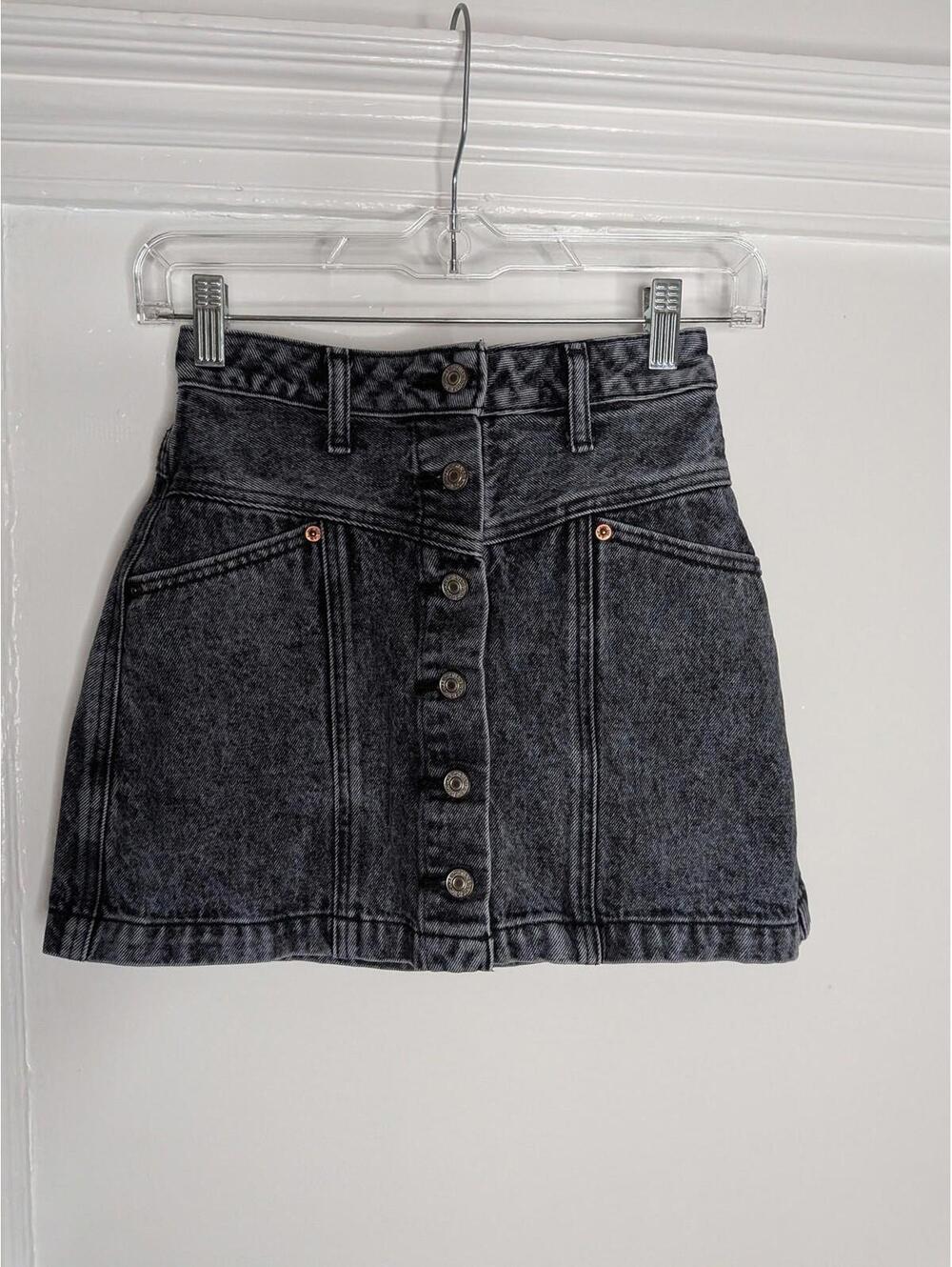 Abercrombie & Fitch Skirt Womens 00 Gray Button Front Denim Mini Natural Rise - Picture 1 of 7